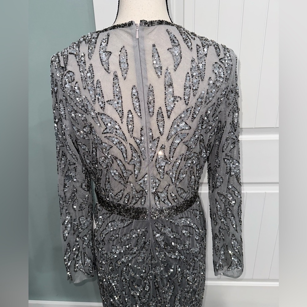 NWOT Mac Duggal Long Sleeve beaded sequins sheath midi cocktail dress size 10 - Picture 11 of 13